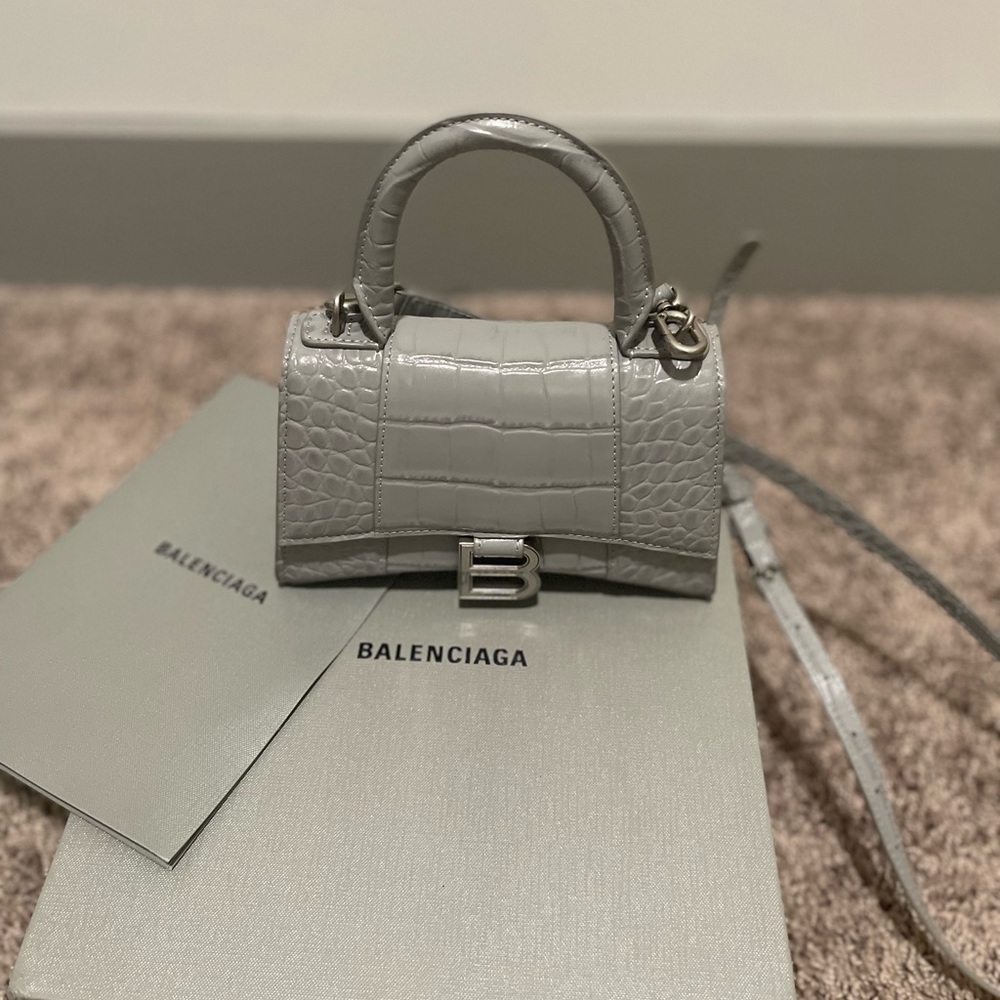 Grey croc balenciaga hourglass bag